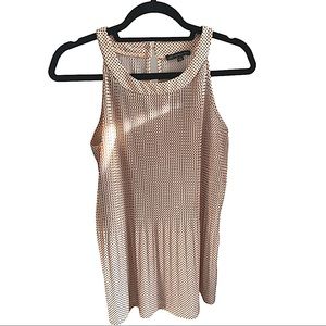 NWOT Adrianna Papell sleeveless high neck champagne pink blouse button keyhole